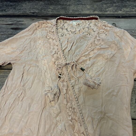 Taylor And Sage Long Sleeve Top Pink Boho Blouse Womens Size Medium - Picture 2 of 6